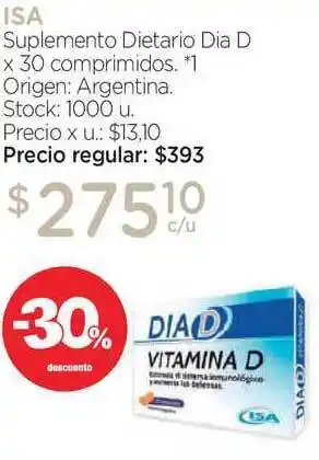Farmacity Isa Suplemento Dietario Dia D x 30 comprimidos oferta