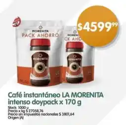 Supermercados Buenos Días Café instantáneo LA MORENITA intenso doypack oferta
