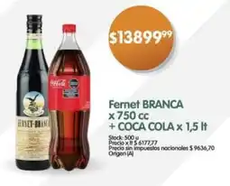 Supermercados Buenos Días Fernet BRANCA + COCA COLA oferta