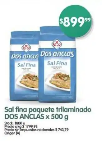 Supermercados Buenos Días Sal fina paquete trilaminado DOS ANCLAS oferta