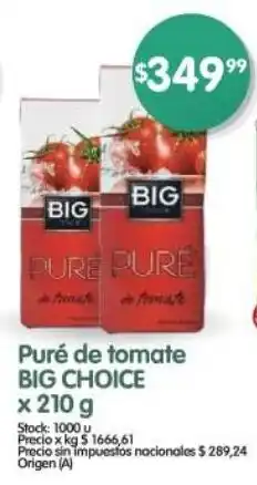 Supermercados Buenos Días Puré de tomate BIG CHOICE oferta