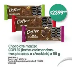 Supermercados Buenos Días Chocolate macizo COFLER (leche-c/almendras- tres placeres o c/rocklets) oferta