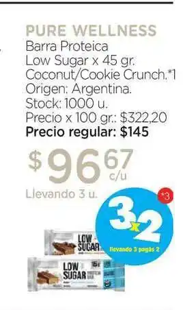 Farmacity Pure Wellness Barra Proteica Low Sugar x 45gr. oferta
