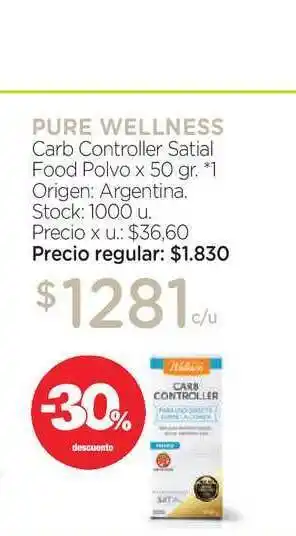 Farmacity Pure Wellness Carb Controller Satial Food Polvo x 50gr oferta