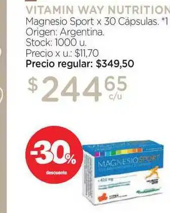 Farmacity Vitamin Way Nutrition Magnesio Sport x 30 Cápsulas oferta