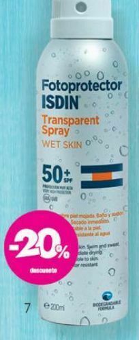 Farmacity Fotoprotector isdin transparent wet skin fps 50+ en spray x 250 ml oferta