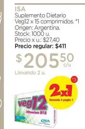 Farmacity Isa Suplemento Dietario Veg12 x 15 comprimidos oferta
