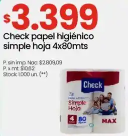 Changomas Check papel higiénico simple hoja oferta