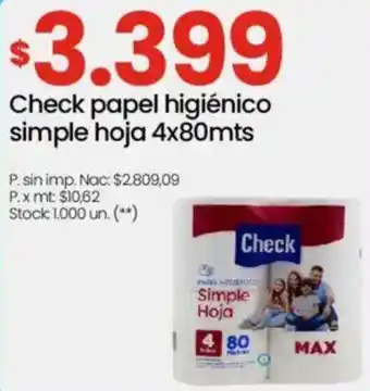 Changomas Check papel higiénico simple hoja oferta