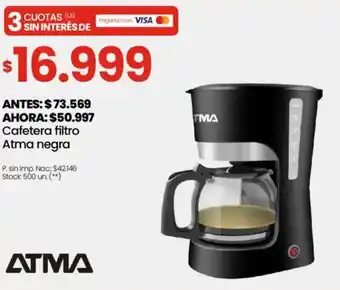 Changomas Cafetera filtro atma negra oferta