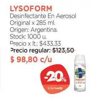 Farmacity Lysoform Desinfectante En Aerosol Original x 285ml oferta