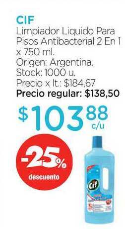 Farmacity Cif Limpiador Liquido Para Pisos Antibacterial 2 En 1 x 750ml oferta