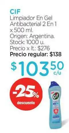 Cif Limpiador En Gel Antibacterial 2 En 1 x 500ml