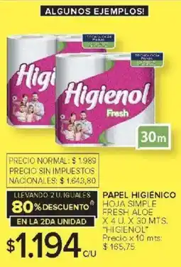 Carrefour Higienol papel higiénico hoja simple fresh aloe oferta