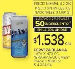 Carrefour Brahma/quilmes cerveza blanca lata oferta