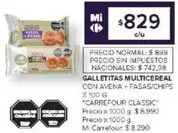 Carrefour Carrefour classic galletitas multicereal con avena + pasas/chips oferta
