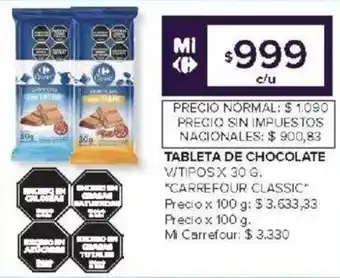 Carrefour Carrefour classic tableta de chocolate v/tipos oferta