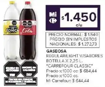 Carrefour Carrefour classic gaseosa regular/light v/sabores botella oferta