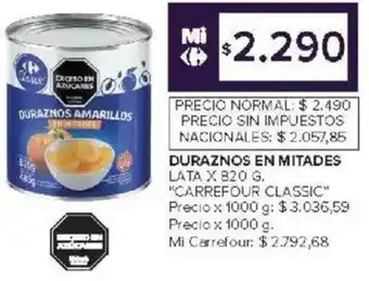 Carrefour Carrefour classic duraznos en mitades lata oferta