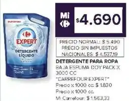 Carrefour Carrefour expert detergente para ropa baja espuma doy pack oferta