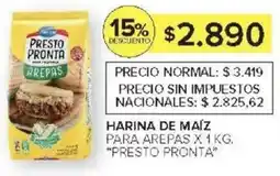 Carrefour Presto pronta harina de maíz para arepas oferta