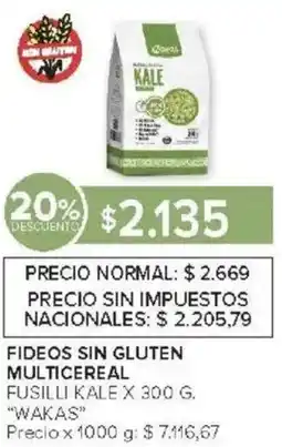 Carrefour Wakas fideos sin gluten multicereal fusilli kale oferta