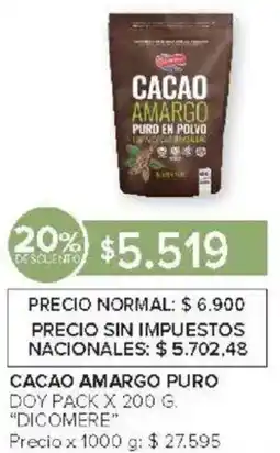 Carrefour Dicomere cacao amargo puro doy pack oferta