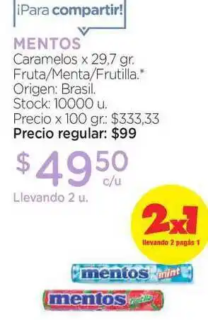 Farmacity Mentos Caramelos Fruta-menta-frutilla x 29,7gr oferta