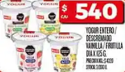 Supermercados DIA Dia yogur entero/ descremado vainilla/frutilla oferta