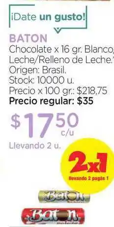 Farmacity Baton Chocolate Blancó Leche-relleno De Leche x 16gr oferta