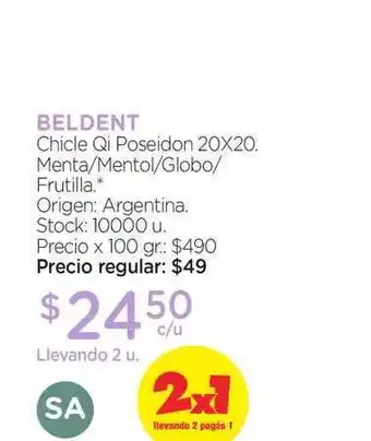 Farmacity Beldent Chicle Qi Poseidon 20x20 Menta/Mentol/Globo/Frutilla oferta