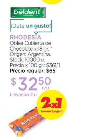 Farmacity Rhodesia Oblea Cubierta de Chocolate x 18gr oferta