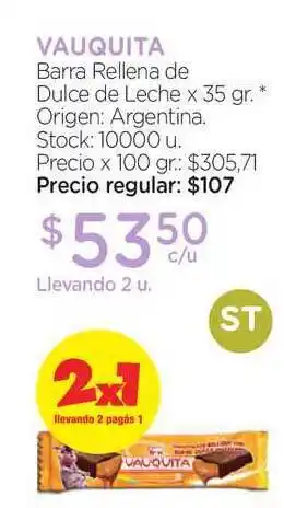 Farmacity Vauquita Barra Rellena de Dulce de Leche x 35gr oferta