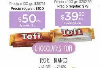Farmacity Tofi Leche 28grs/Blanco 27grs Chocolates oferta