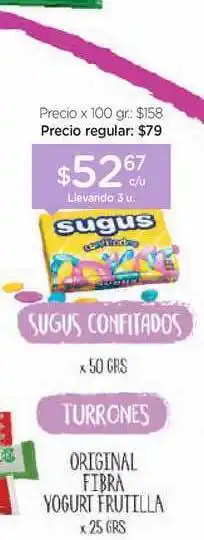 Farmacity Sugus Confitados Turrones Original Fibra Yogurt Frutilla x 50grs oferta