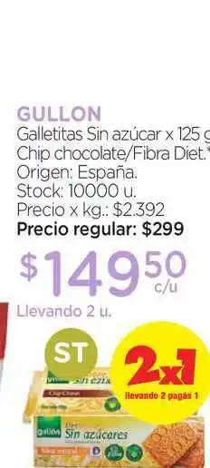 Farmacity Gullon Galletitas Sin Azúcar Chip Chocolate/Fibra Diet x 125gr oferta