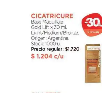 Farmacity Cicatricure Base Maquillaje Gold Lift Light/ Medium/ Bronze x 30ml oferta