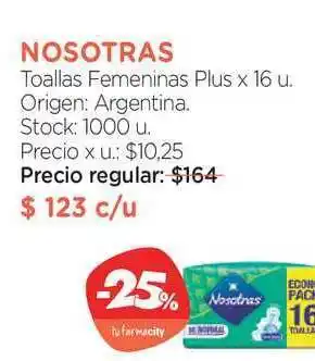 Farmacity Nosotras Toallas Femeninas Plus x 16u. oferta