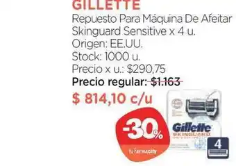 Farmacity Gillette Repuesto Para Máquina De Afeitar Skinguard Sensitive x 4u oferta