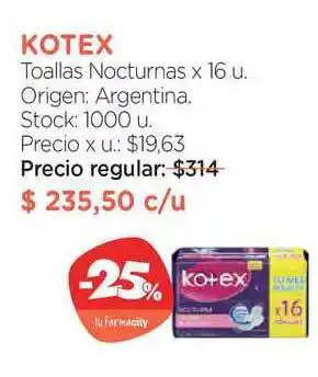 Farmacity Kotex Toallas Nocturnas x 16u oferta