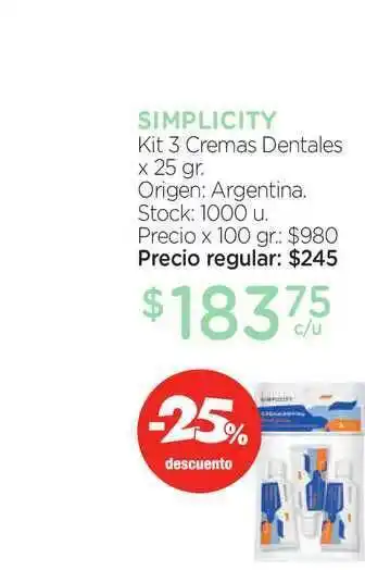 Simplicity Kit 3 Cremas Dentales x 25gr