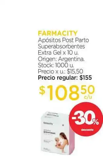 Farmacity Farmacity Apósitos Post Parto Superabsorbentes Extra Gel x 10u oferta