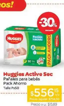 Farmacity Huggies Active Sec Pañales Para Bebés Pack Ahorro Talle Px50 oferta