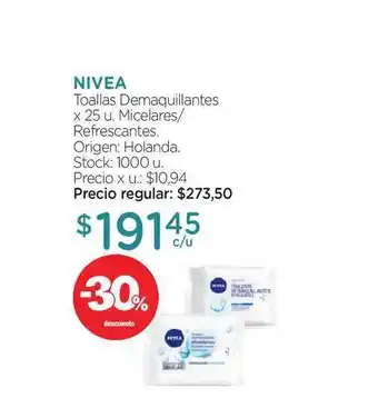 Farmacity Nivea Toallas Demaquillantes Micelares Refrescantes x 25u oferta