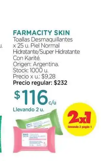 Farmacity Farmacity Skin Toallas Desmaquillantes Piel Normal Hidratante/Super Hidratante Con Karité x 25u oferta