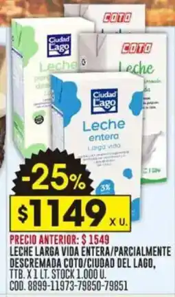 Coto Leche larga vida entera/parcialmente descremada coto/ciudad del lago oferta