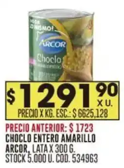 Coto Arcor choclo entero amarillo oferta