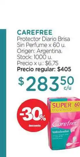 Farmacity Carefree Protector Diario Brisa Sin Perfume x 60u oferta