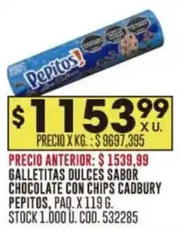 Coto Pepitos galletitas dulces sabor chocolate con chips cadbury oferta