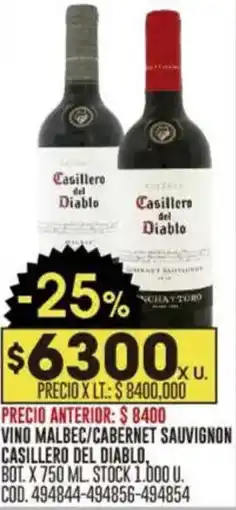 Coto Casillero del diablo vino malbec/cabernet sauvignon oferta